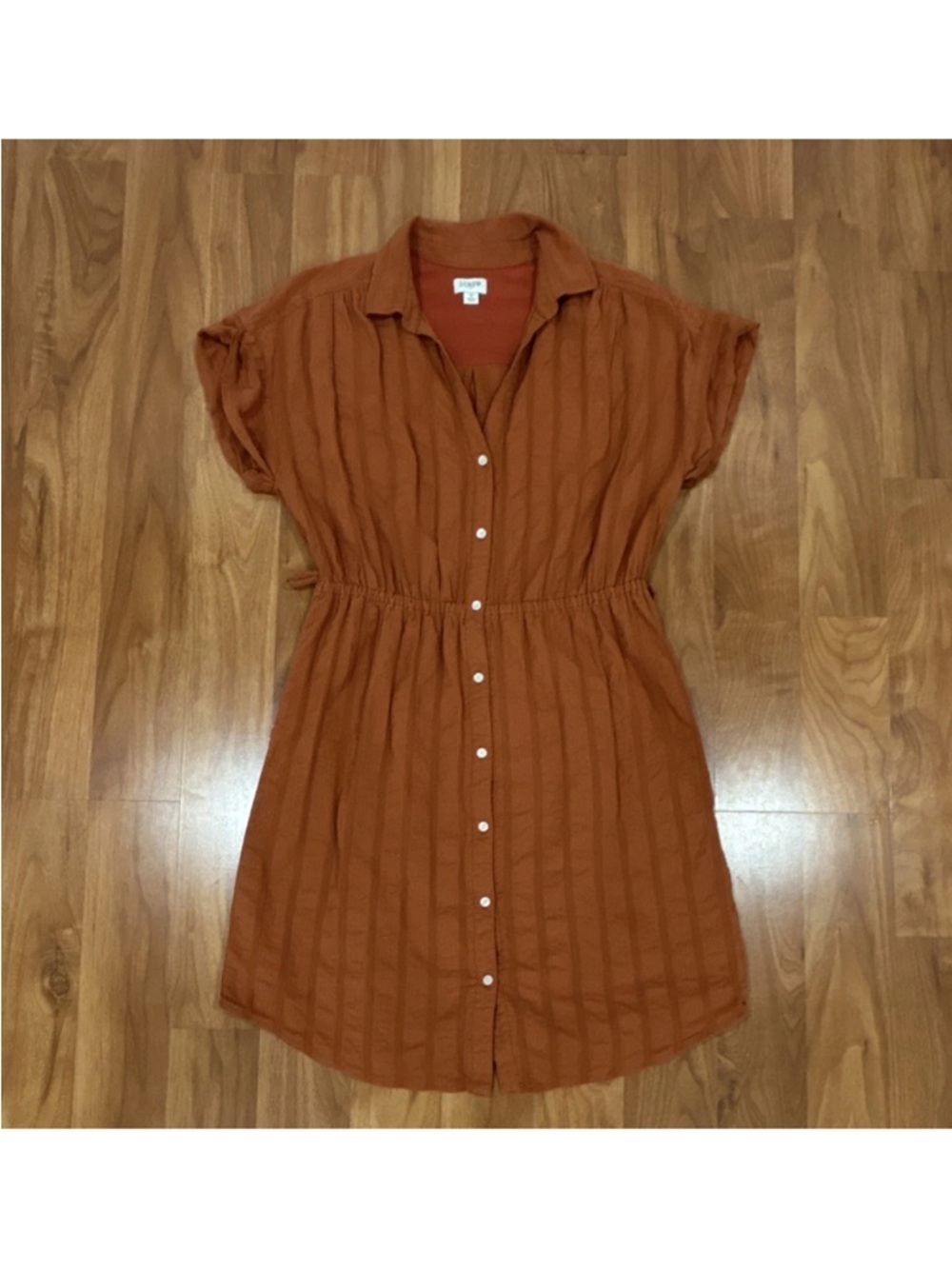 J. Crew Short Sleeve Button-Front Dress in Burnt Orange